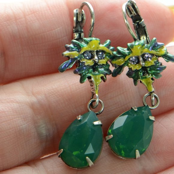 Kirks Folly Enchanted Forest Green Man Tears Leverback Earrings - Picture 4 of 6